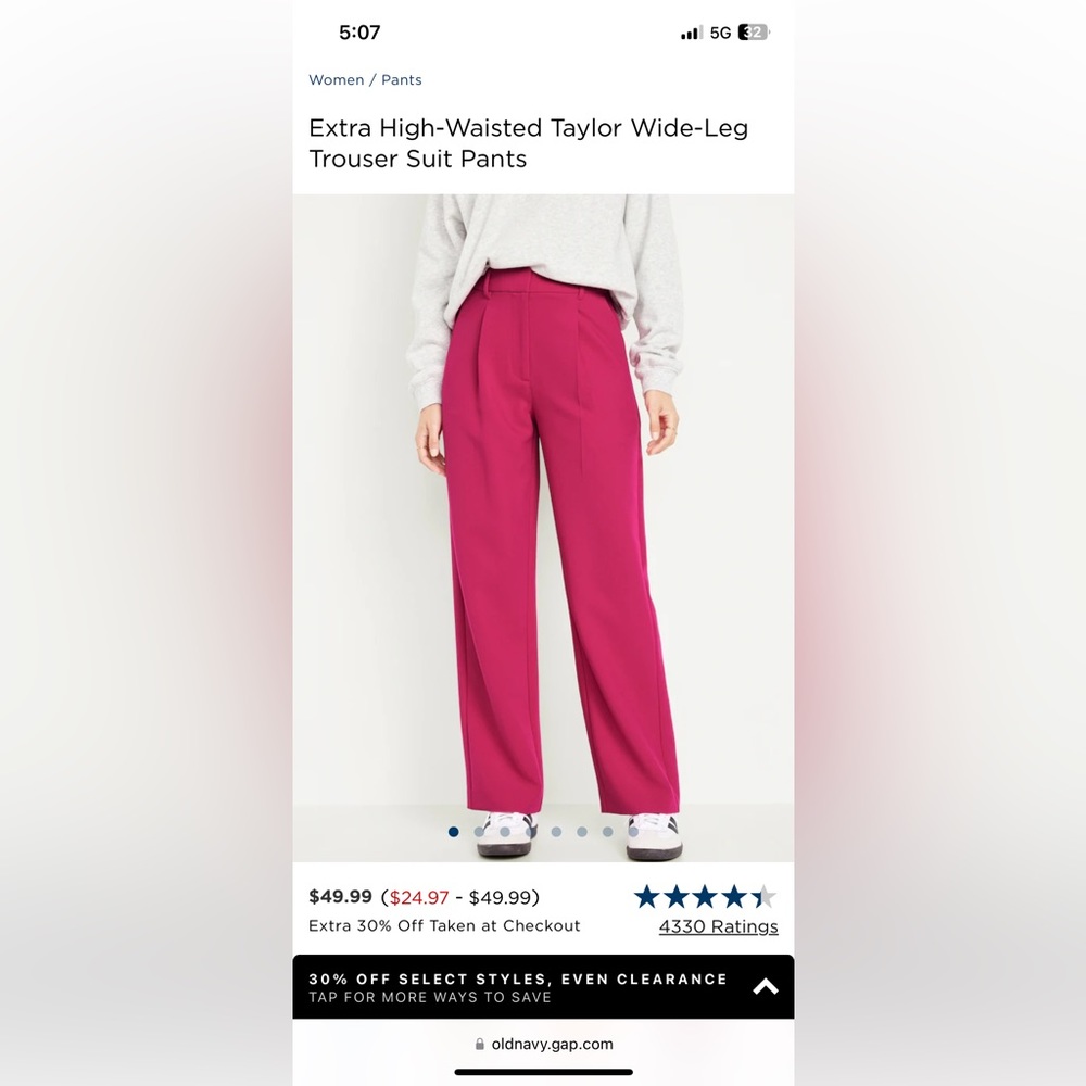 Old Navy “Extra high-waisted Taylor wide leg trouser suit pants” in berry fine M